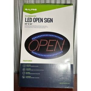 Alpine LED Open Closed Sign 23" x 14" Oval Lighted Store Display Plug-In